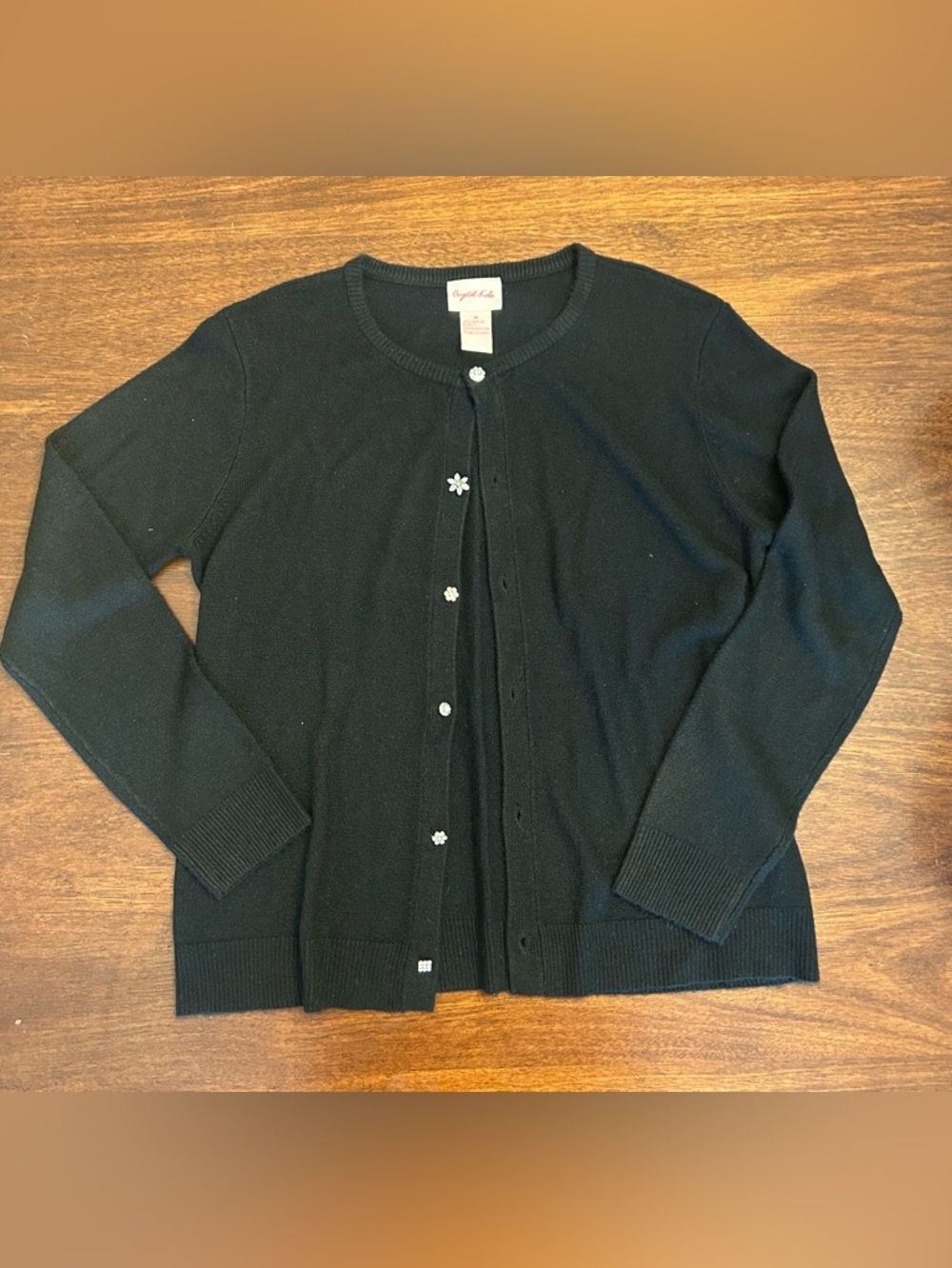 Croft & Barrow Black Crewneck Cardigan with Decorative Buttons